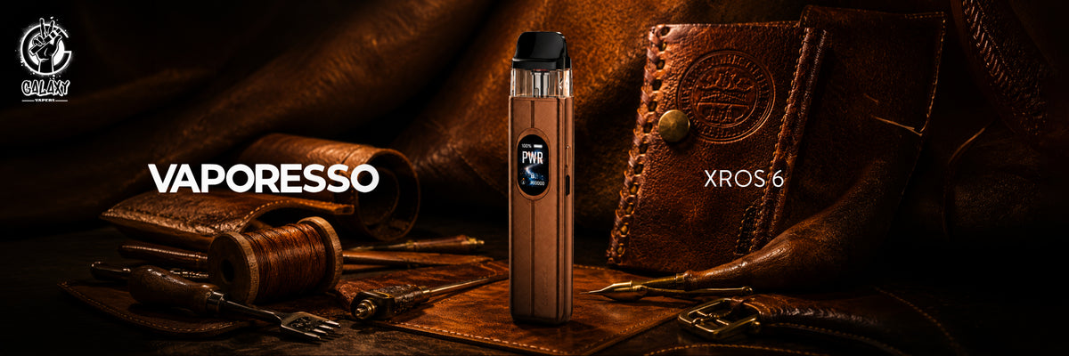 Vaporesso XROS 6 pod kit in brown leather finish
